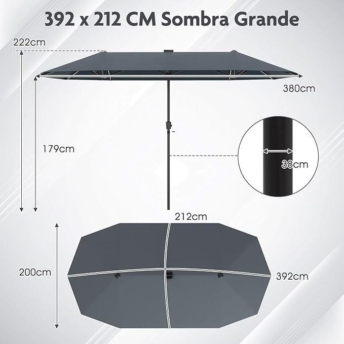 Sombrilla Ø392 cm con manivela - Poliéster 180 g/m² - Sin base