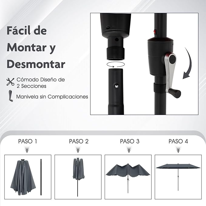 Sombrilla Ø392 cm con manivela - Poliéster 180 g/m² - Sin base
