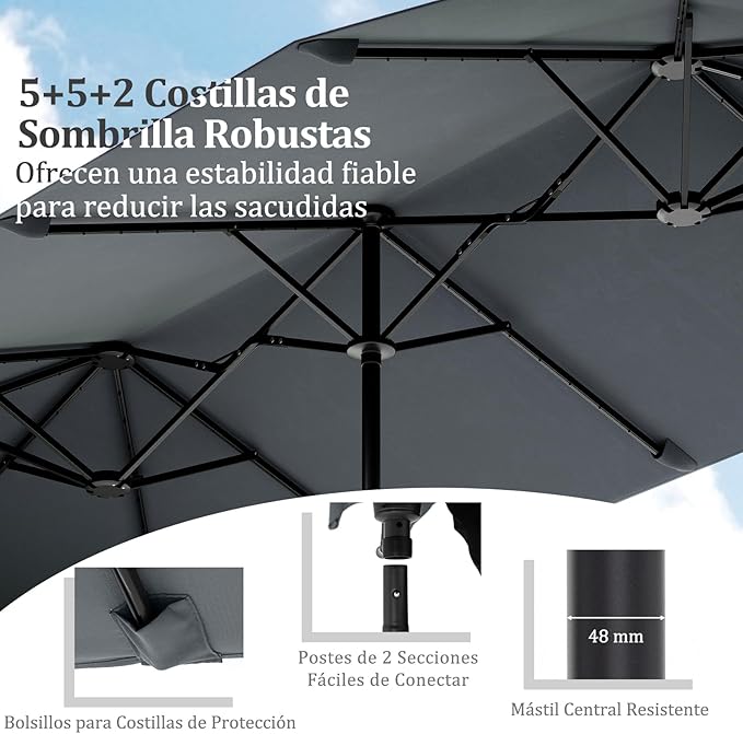 Sombrilla Ø392 cm con manivela - Poliéster 180 g/m² - Sin base