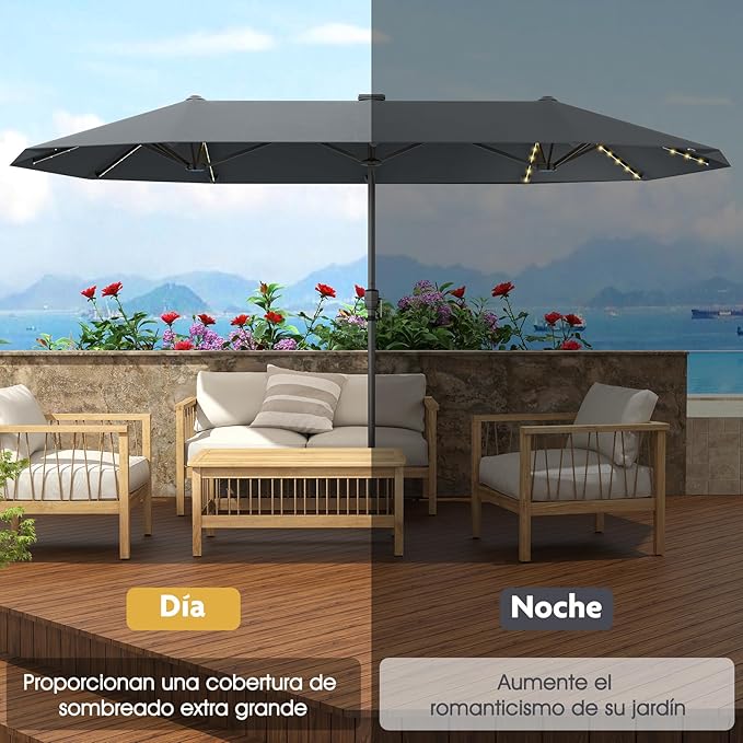 Sombrilla Ø392 cm con manivela - Poliéster 180 g/m² - Sin base