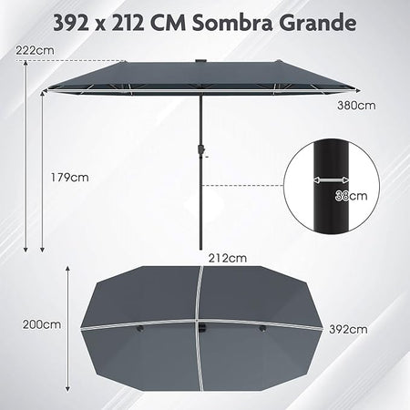 Sombrilla Ø392 cm con manivela -  Poliéster 180 g/m² -  Sin base